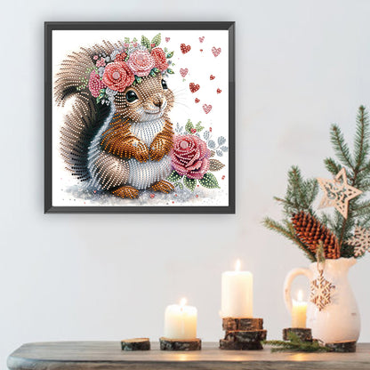 Flowered Squirrel - Special Shaped Drill Diamond Painting 30*30CM