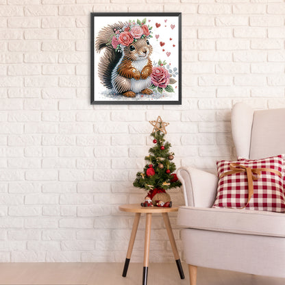 Flowered Squirrel - Special Shaped Drill Diamond Painting 30*30CM