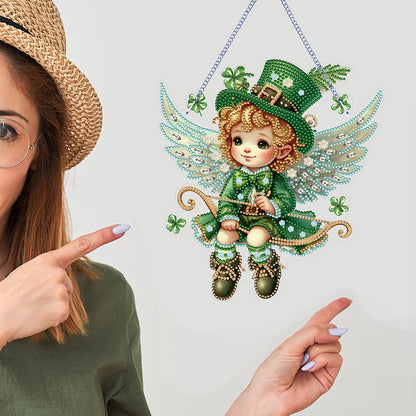 Acrylic Clover Angel Single-Sided 5D DIY Diamond Painting Hanging Pendant