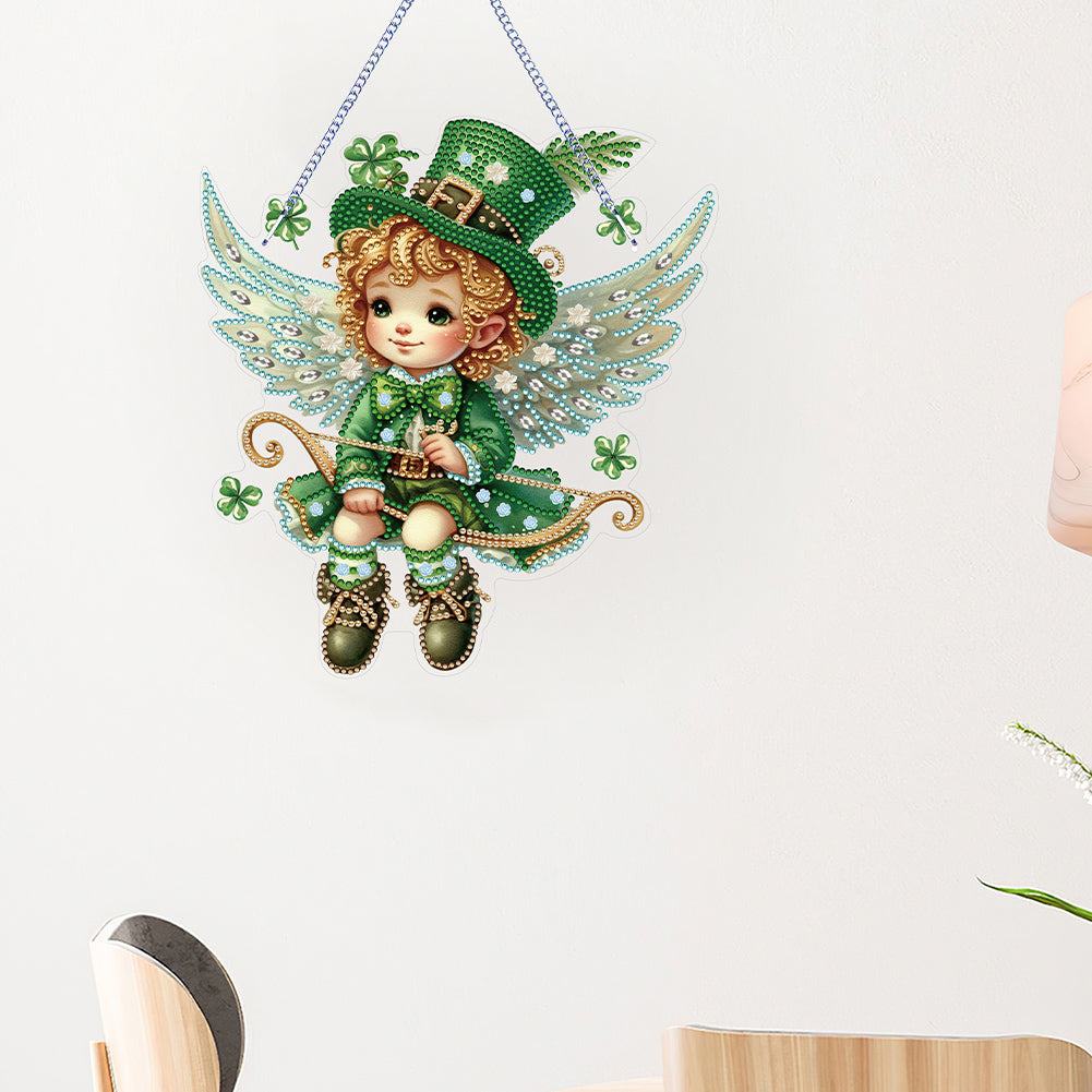 Acrylic Clover Angel Single-Sided 5D DIY Diamond Painting Hanging Pendant