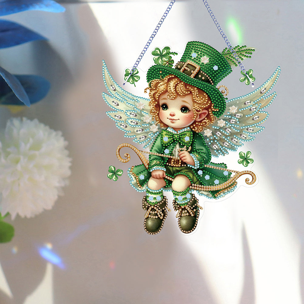 Acrylic Clover Angel Single-Sided 5D DIY Diamond Painting Hanging Pendant