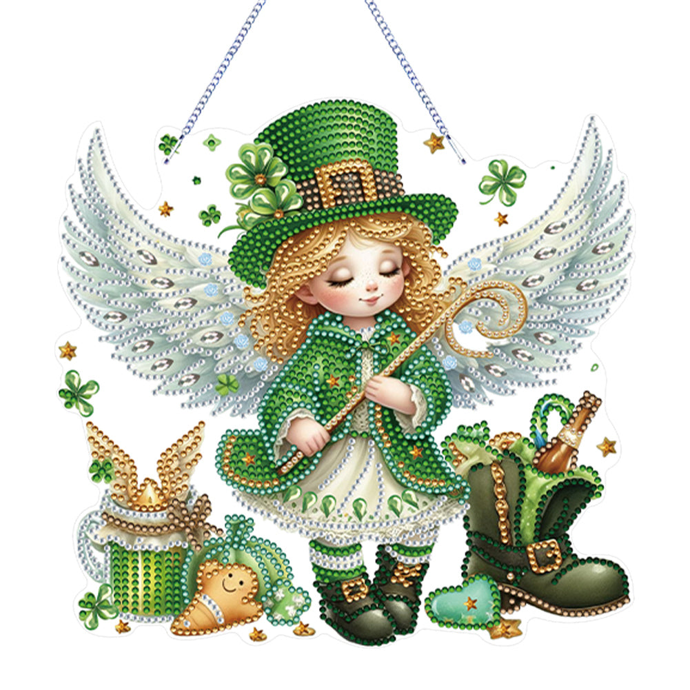 Acrylic Clover Angel Single-Sided 5D DIY Diamond Painting Hanging Pendant