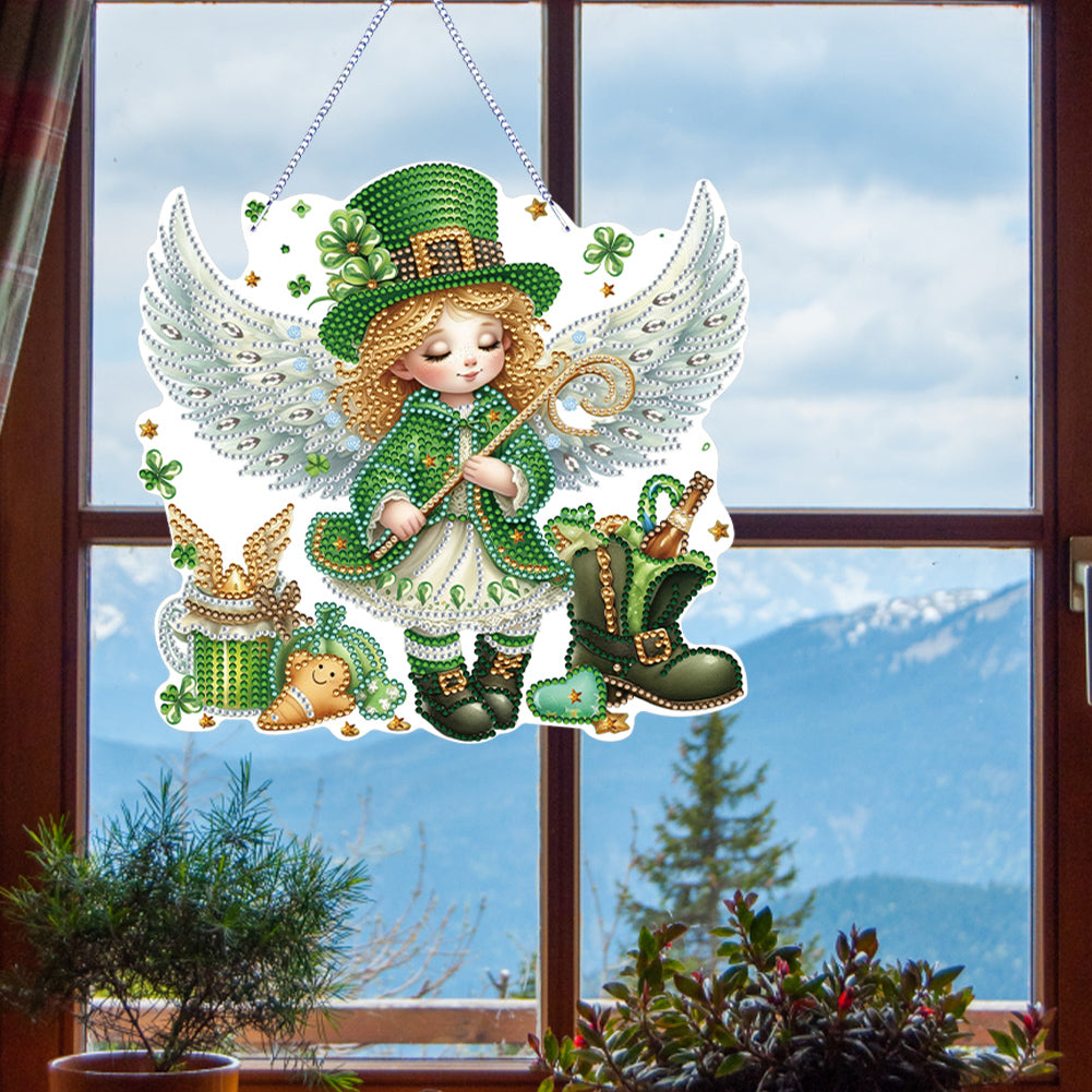 Acrylic Clover Angel Single-Sided 5D DIY Diamond Painting Hanging Pendant