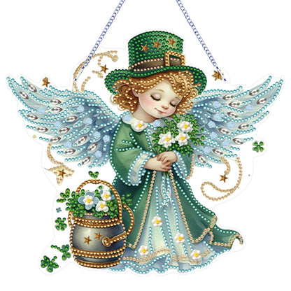 Acrylic Clover Angel Single-Sided 5D DIY Diamond Painting Hanging Pendant