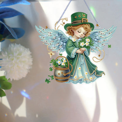 Acrylic Clover Angel Single-Sided 5D DIY Diamond Painting Hanging Pendant