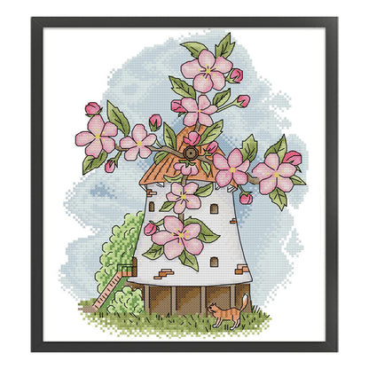 Four Seasons Windmill-Spring - 14CT Stamped Cross Stitch 27*31CM(Joy Sunday)