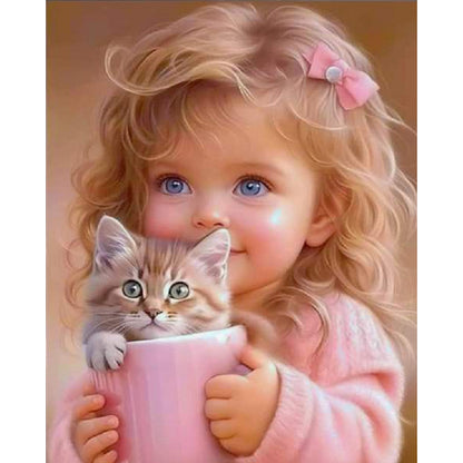 Blonde Girl And Kitten - 11CT Stamped Cross Stitch 40*50CM