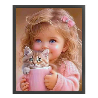 Blonde Girl And Kitten - 11CT Stamped Cross Stitch 40*50CM