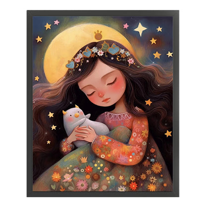 Sleeping Girl And Kitten - 11CT Stamped Cross Stitch 40*50CM