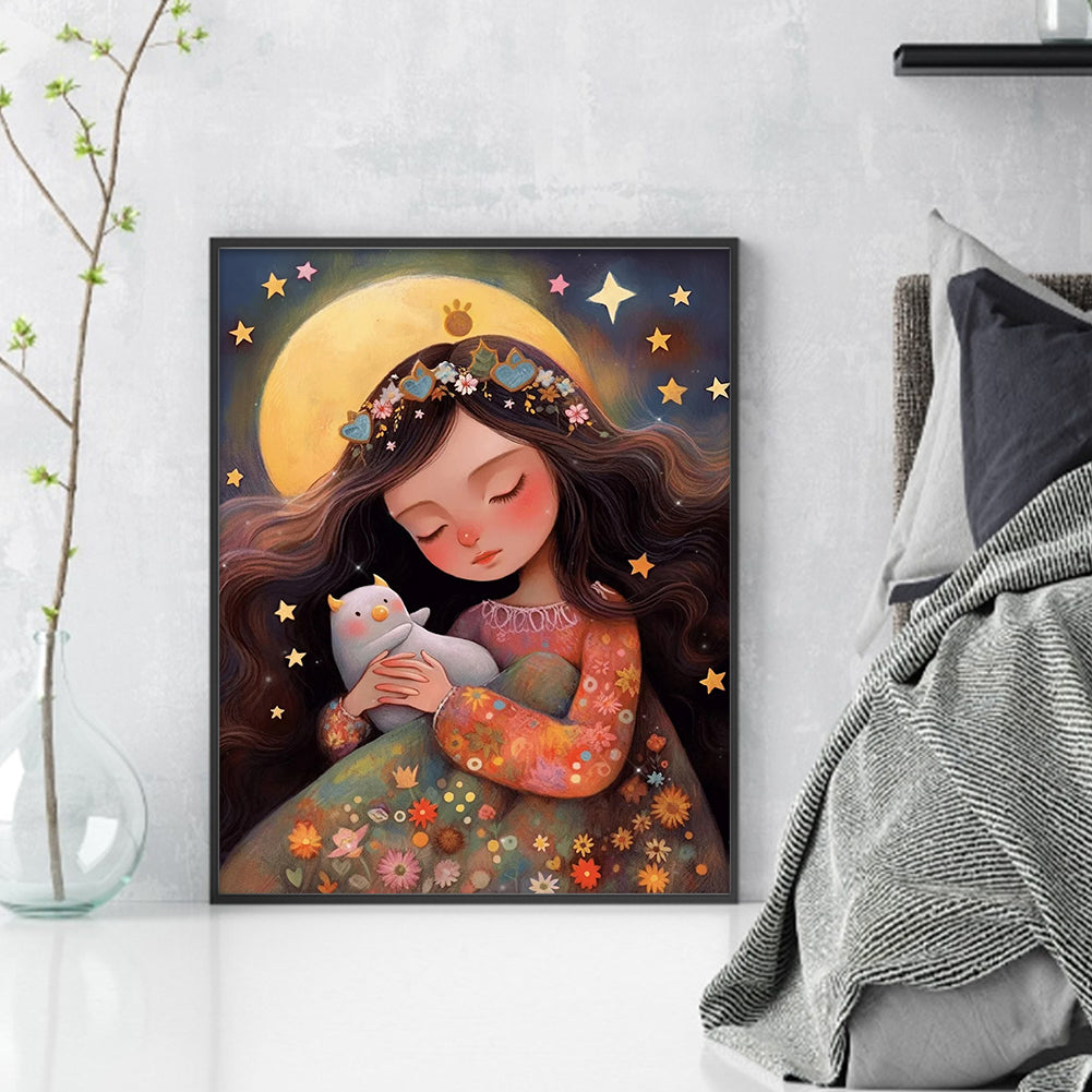 Sleeping Girl And Kitten - 11CT Stamped Cross Stitch 40*50CM