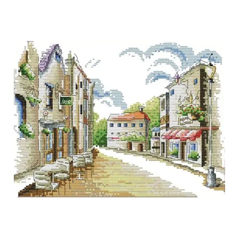 Street View(2) - 14CT Stamped Cross Stitch 32*26CM(Joy Sunday)