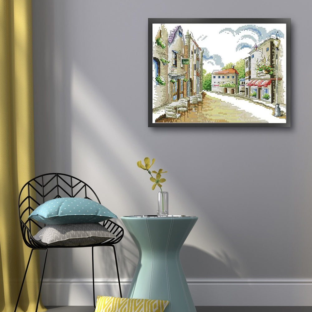 Street View(2) - 14CT Stamped Cross Stitch 32*26CM(Joy Sunday)