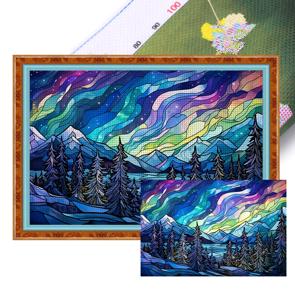 Glass Painting-Aurora Landscape - 11CT Stamped Cross Stitch 60*40CM