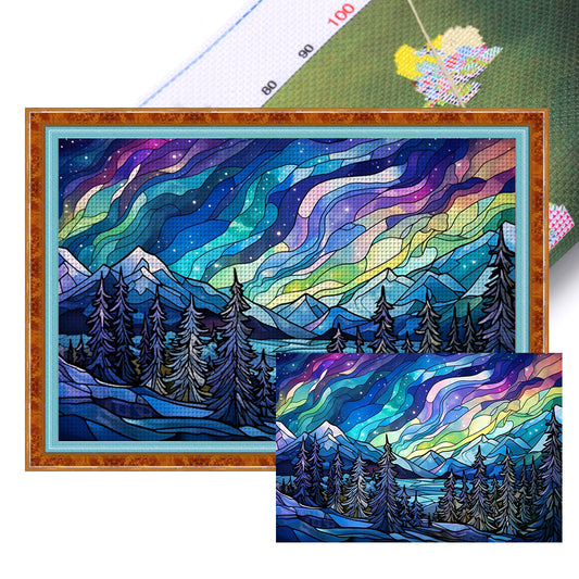 Glass Painting-Aurora Landscape - 11CT Stamped Cross Stitch 60*40CM