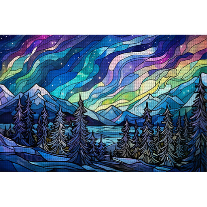 Glass Painting-Aurora Landscape - 11CT Stamped Cross Stitch 60*40CM