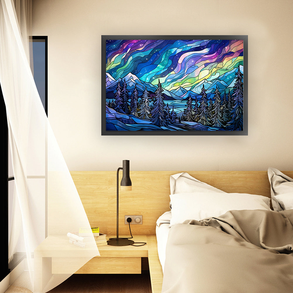 Glass Painting-Aurora Landscape - 11CT Stamped Cross Stitch 60*40CM