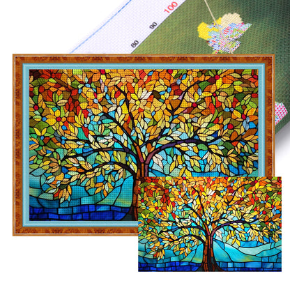 Glass Painting-Tree Of Life - 11CT Stamped Cross Stitch 60*40CM