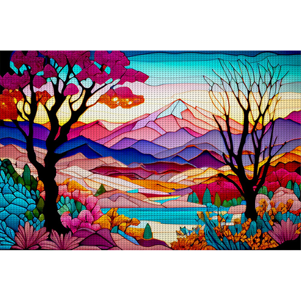 Glass Painting-Colorful Scenery - 11CT Stamped Cross Stitch 60*40CM