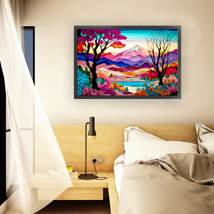 Glass Painting-Colorful Scenery - 11CT Stamped Cross Stitch 60*40CM