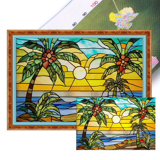 Glass Painting - Sunset By The Sea - 11CT Stamped Cross Stitch 60*40CM