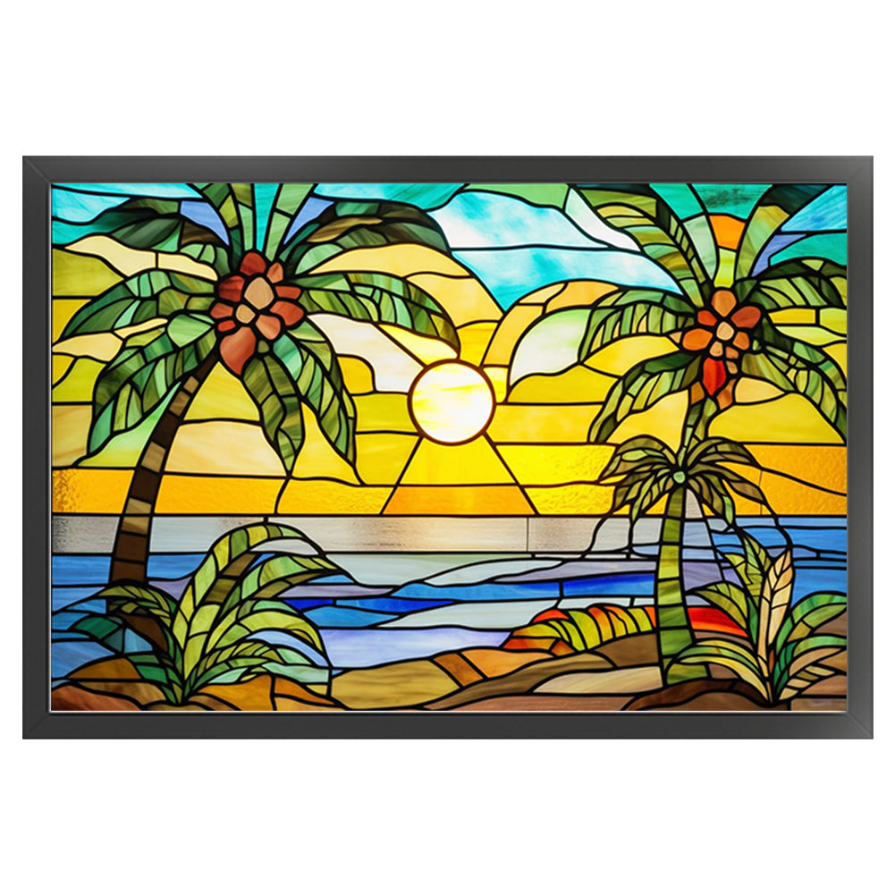 Glass Painting - Sunset By The Sea - 11CT Stamped Cross Stitch 60*40CM