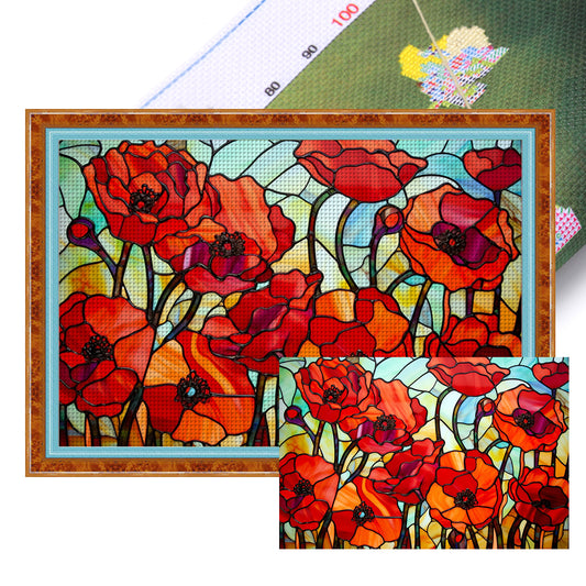 Glass Painting-Poppy Flower - 11CT Stamped Cross Stitch 60*40CM