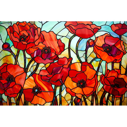 Glass Painting-Poppy Flower - 11CT Stamped Cross Stitch 60*40CM