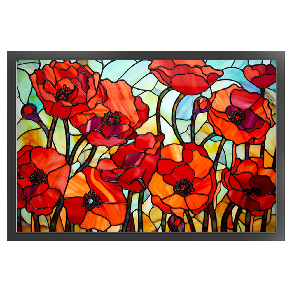 Glass Painting-Poppy Flower - 11CT Stamped Cross Stitch 60*40CM