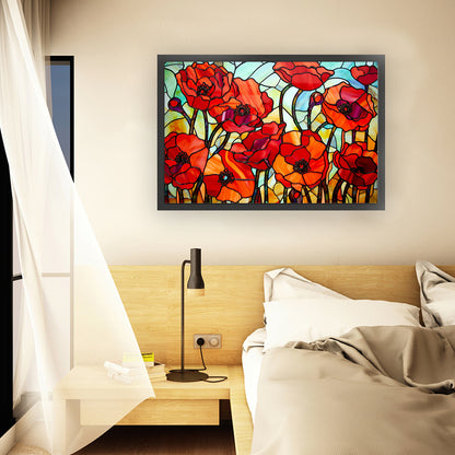 Glass Painting-Poppy Flower - 11CT Stamped Cross Stitch 60*40CM