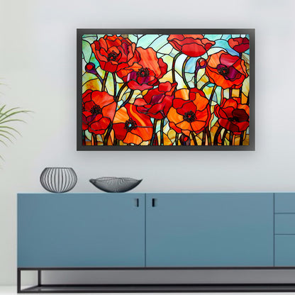 Glass Painting-Poppy Flower - 11CT Stamped Cross Stitch 60*40CM