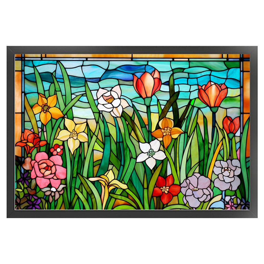 Glass Painting-Flowers - 11CT Stamped Cross Stitch 60*40CM