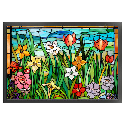 Glass Painting-Flowers - 11CT Stamped Cross Stitch 60*40CM