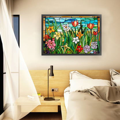 Glass Painting-Flowers - 11CT Stamped Cross Stitch 60*40CM