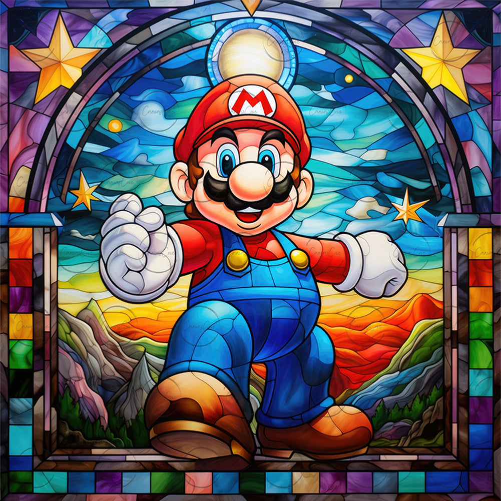 Glass Painting-Mario - 11CT Stamped Cross Stitch 40*40CM