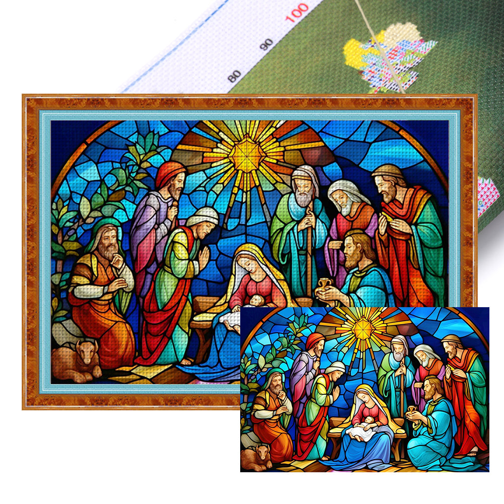 Glass Painting-Nativity Of Jesus - 11CT Stamped Cross Stitch 60*40CM