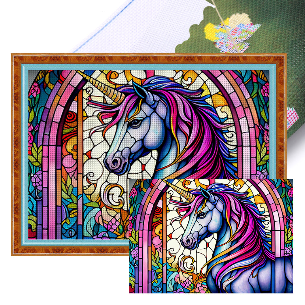 Glass Painting-Unicorn - 11CT Stamped Cross Stitch 60*45CM