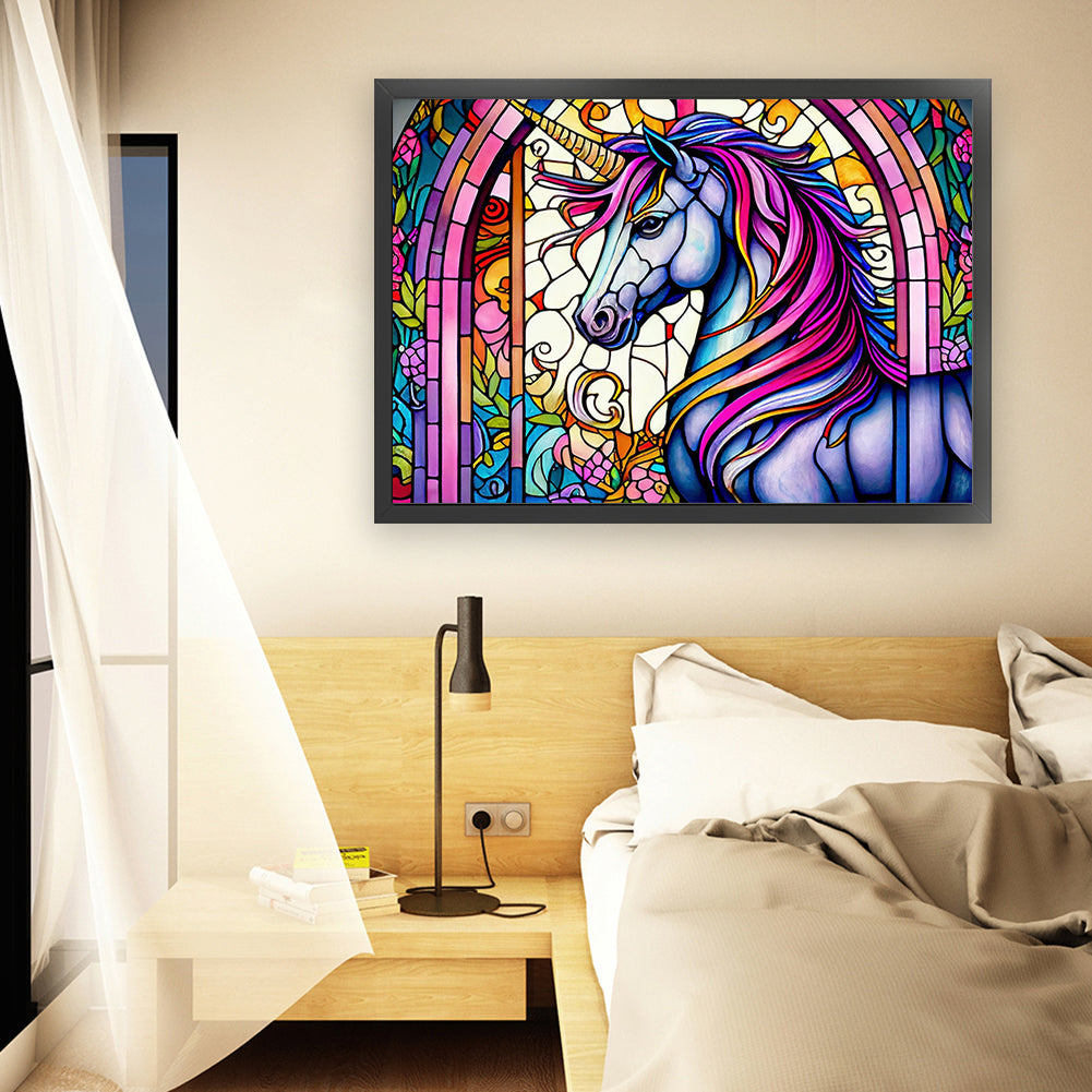 Glass Painting-Unicorn - 11CT Stamped Cross Stitch 60*45CM