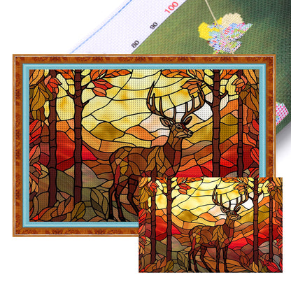 Glass Painting-Elk - 11CT Stamped Cross Stitch 60*40CM