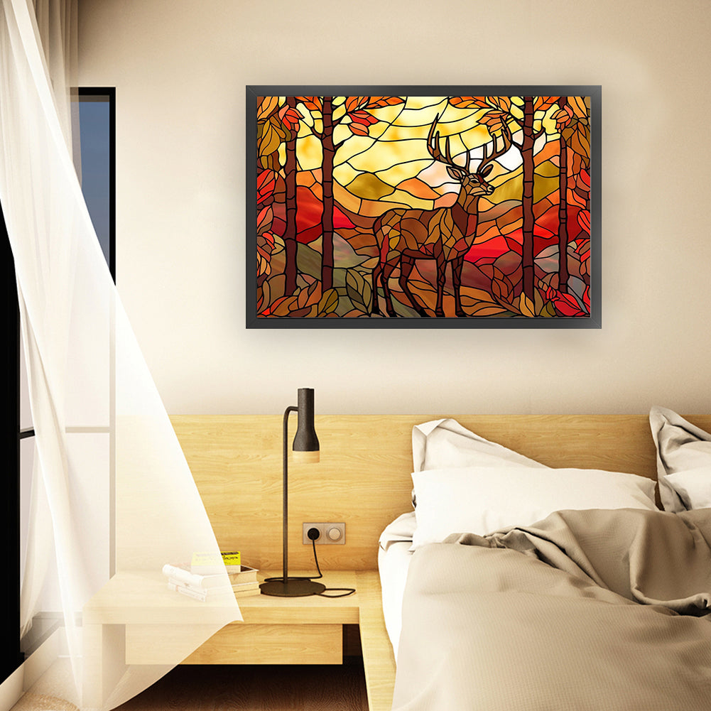 Glass Painting-Elk - 11CT Stamped Cross Stitch 60*40CM