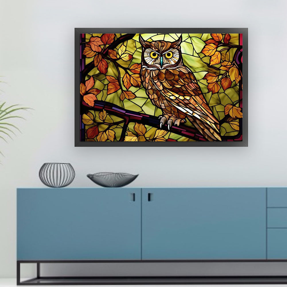 Glass Painting-Owl - 11CT Stamped Cross Stitch 60*40CM