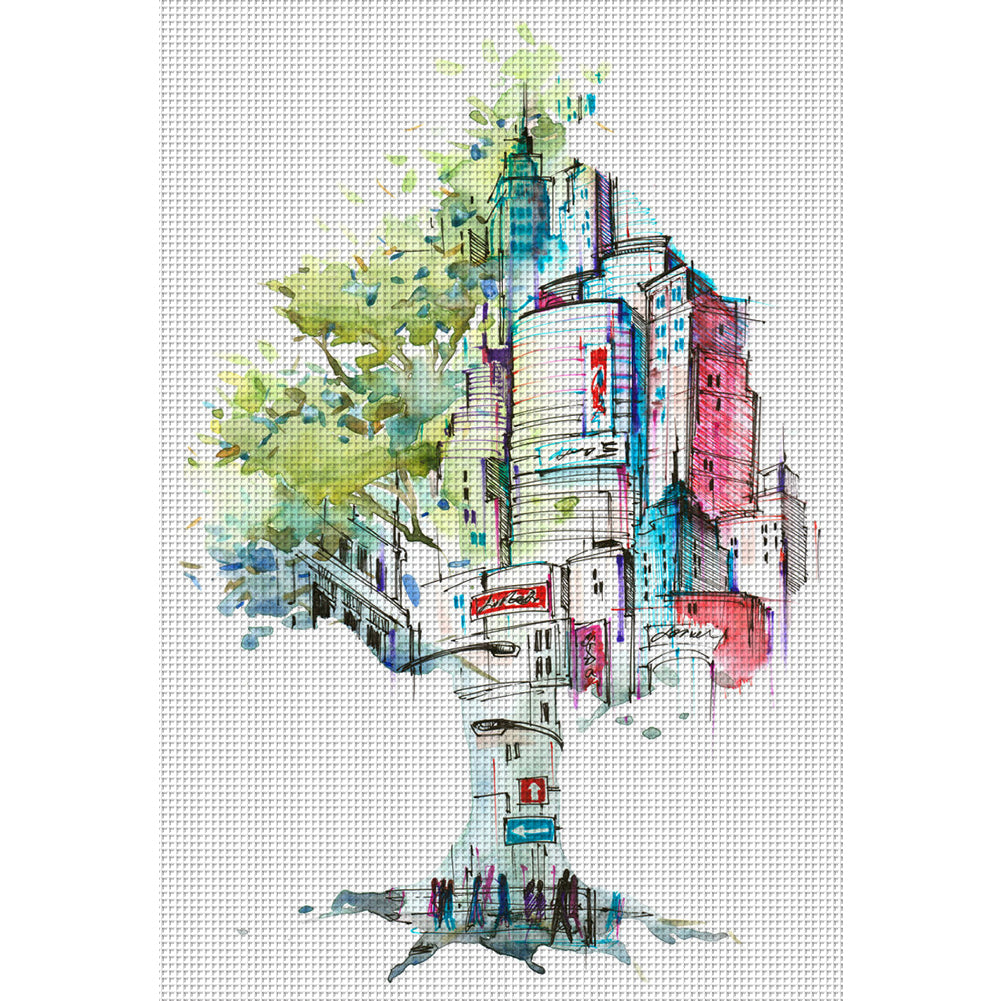 City Silhouette - 14CT Stamped Cross Stitch 35*50CM