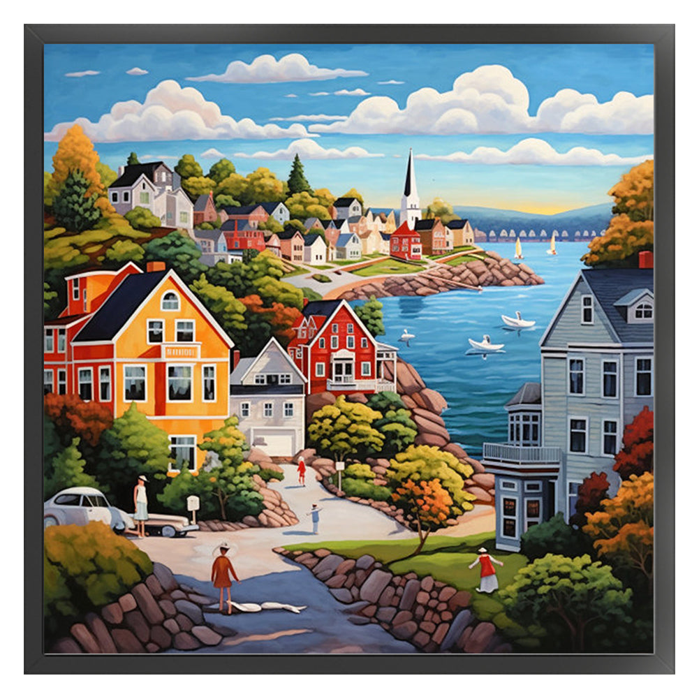 Seaside Town - 14CT Stamped Cross Stitch 50*50CM