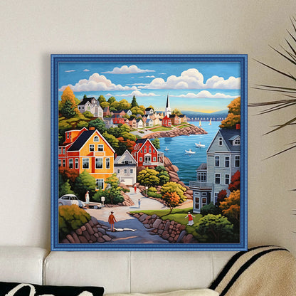 Seaside Town - 14CT Stamped Cross Stitch 50*50CM