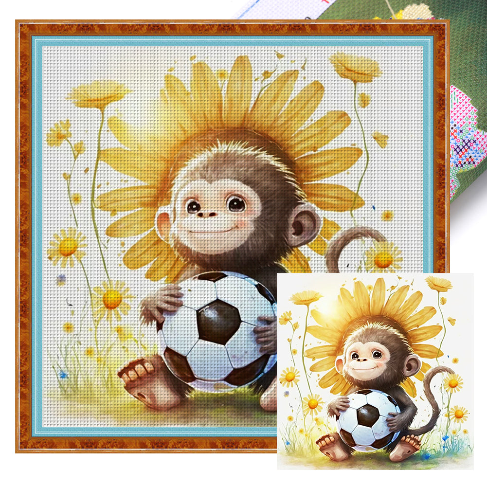 World Cup Zodiac-September Monkey - 18CT Stamped Cross Stitch 25*25CM