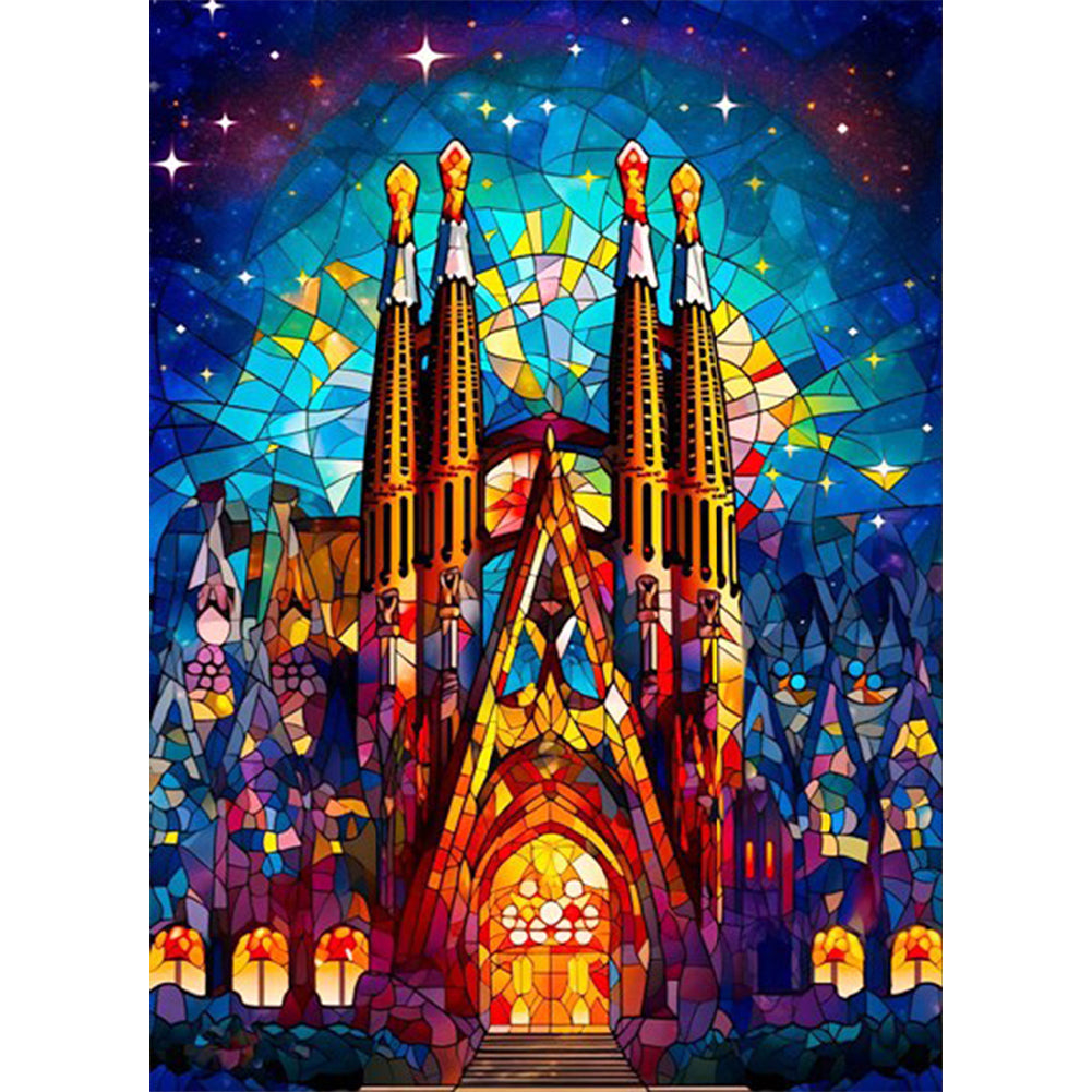 Stained Castle Glass Painting - Full AB Round Drill Diamond Painting 40*55CM