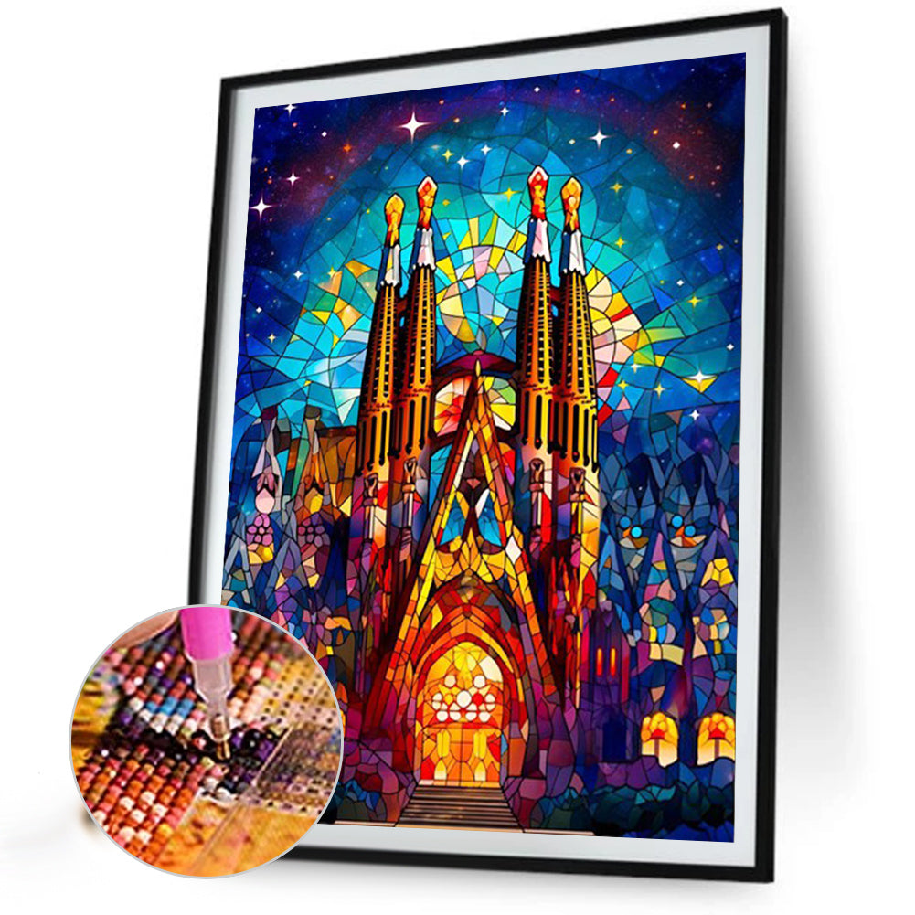 Stained Castle Glass Painting - Full AB Round Drill Diamond Painting 40*55CM