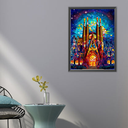 Stained Castle Glass Painting - Full AB Round Drill Diamond Painting 40*55CM