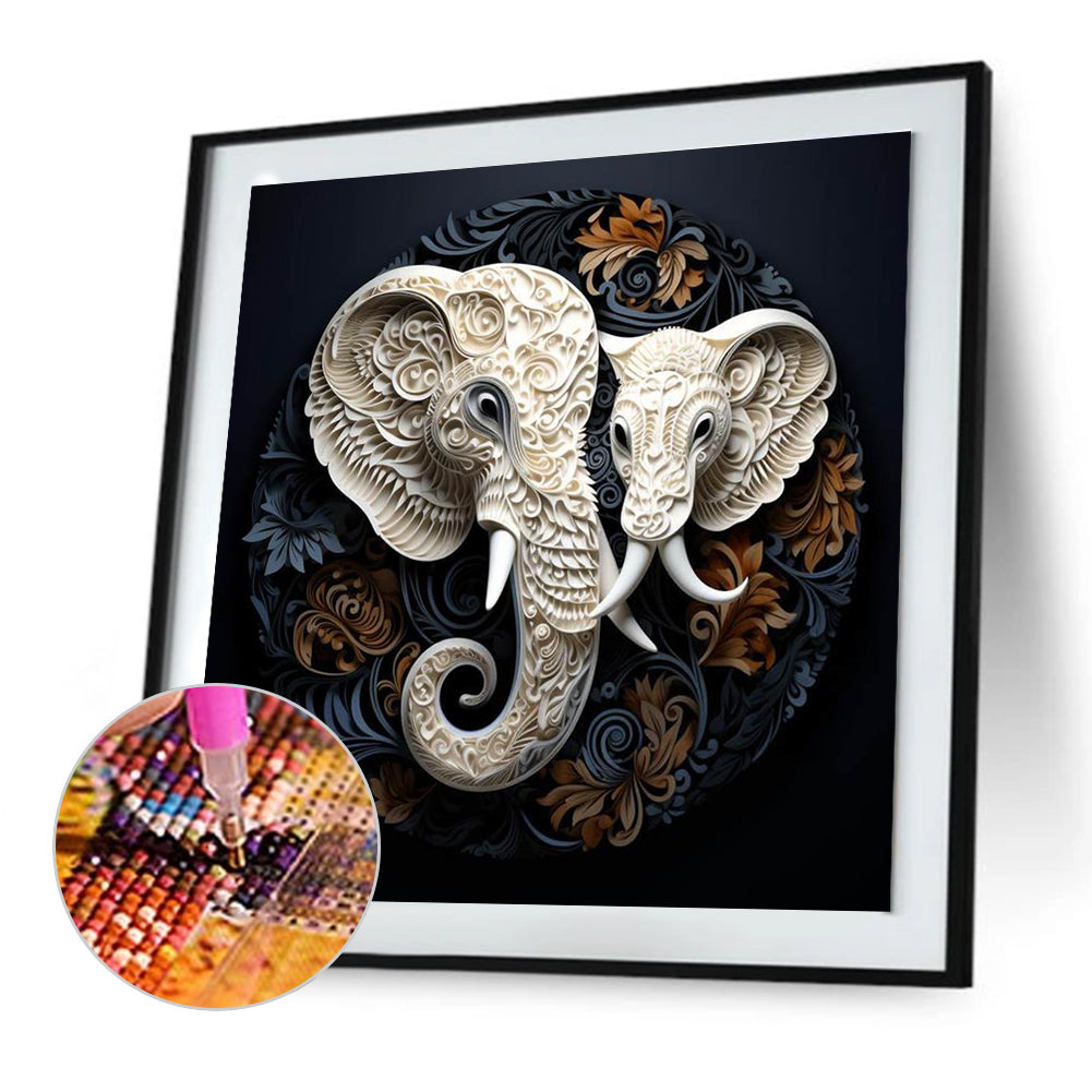 White Elephant Relief - Full Round Drill Diamond Painting 30*30CM