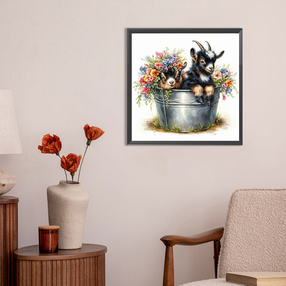 Iron Bucket Lamb - Full Round Drill Diamond Painting 30*30CM