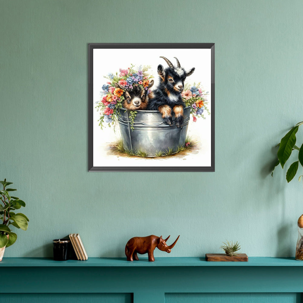 Iron Bucket Lamb - Full Round Drill Diamond Painting 30*30CM